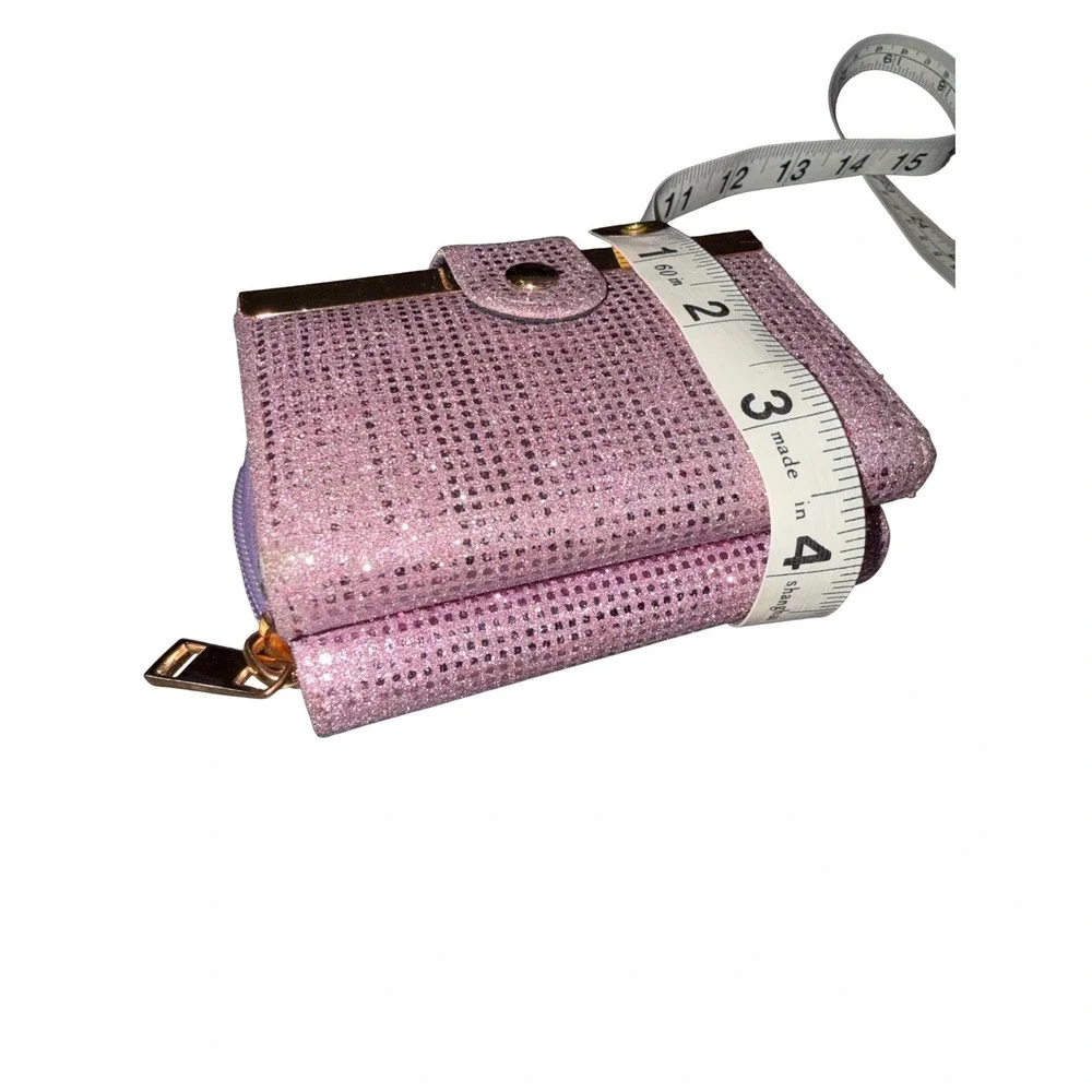 Pink Glitter Bling‎ Trifold Wallet Snap Closure Zipper Coin Pocket